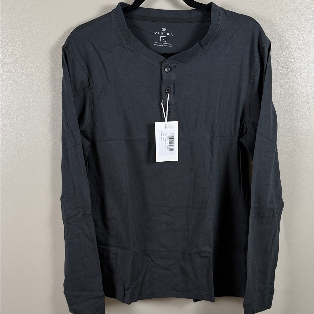 Vustra Long Sleeve Button Henley Shirt in Black